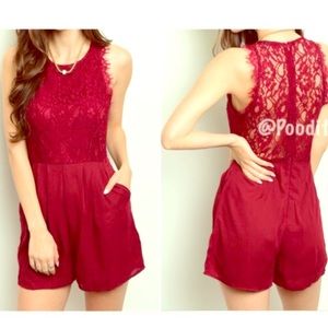 Red Lace back romper