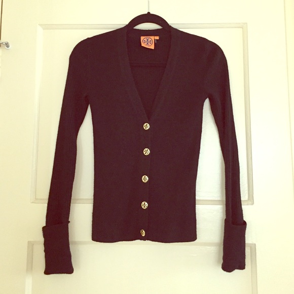 tory burch black cardigan with gold buttons