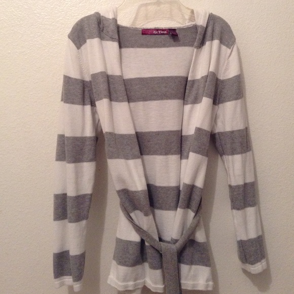 White and Grey Striped Sweater