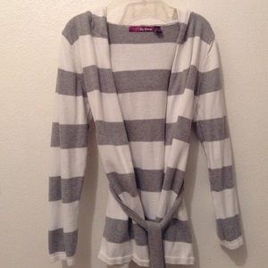 White and Grey Striped Sweater