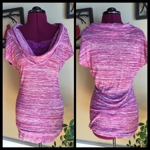 Pink marbled cowl neck