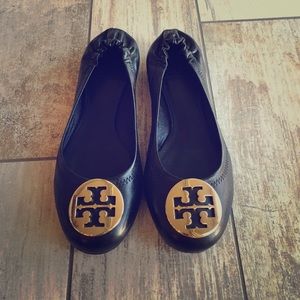 Tory burch black leather ballet flats