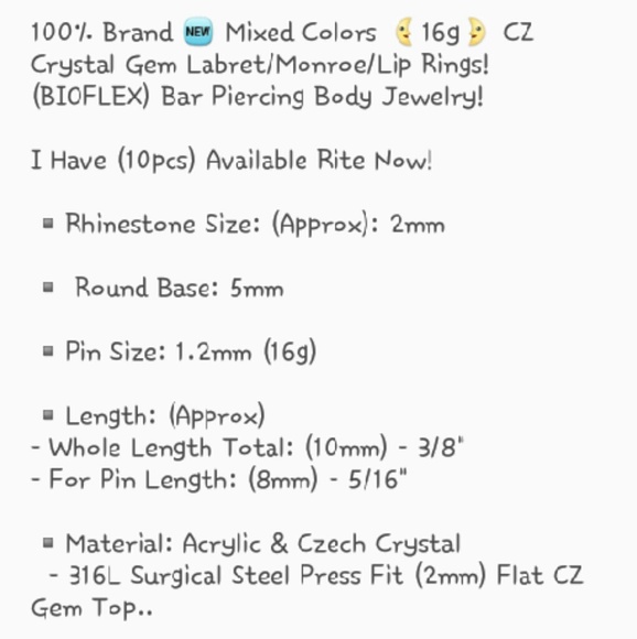 Brand 🆕 Mixed Colors 16g. Bio- Flex Monroe Rings!
