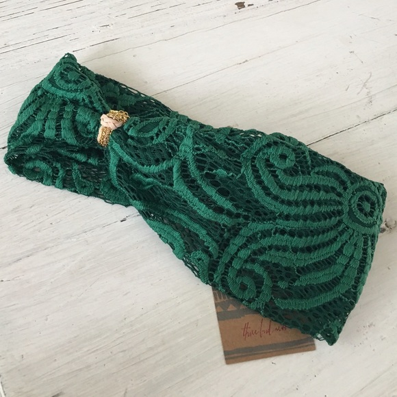 Emerald Lace & Gold Chains Headband Wrap NEW - Picture 2 of 4