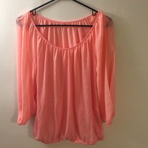 Pink top with 3/4 sheer sleeves