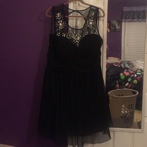 Black beaded prom dress.