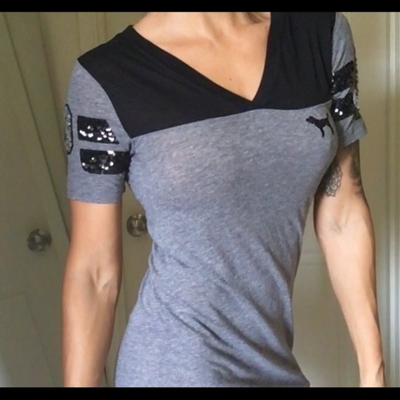 PINK! Grey and black shirt