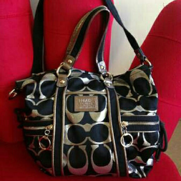 Coach | Bags | Rare Coach Signature Blackmetallic Handbag | Poshmark