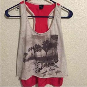 Tan and pink graphic tank top