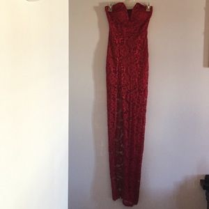 Long sexy red lace dress