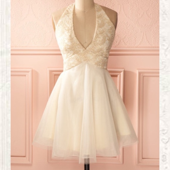 NWT White Gold Prom Dress Short fits size 6 7 8