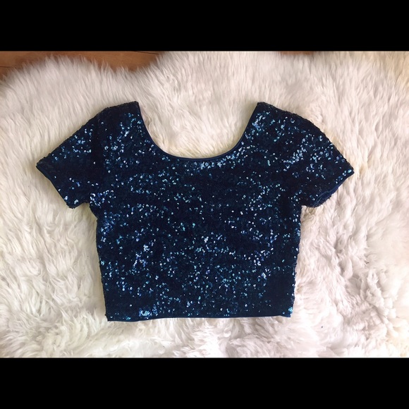 Forever 21 Sequin midnight blue crop top *NWT*