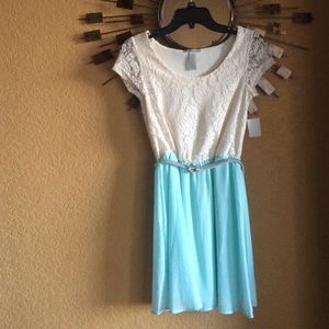 White Lace w/ Tiffany Blue bottom dress