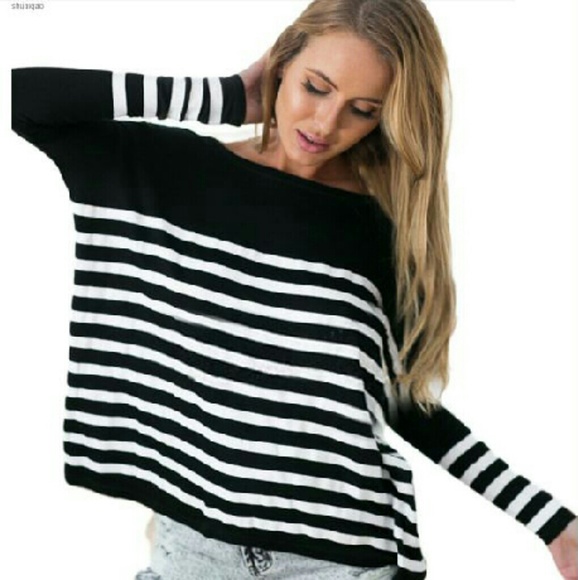 Simple Long Sleeve Striped Loose T-Shirt