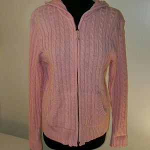 Falls Creek pink cable knit hooded sweater L