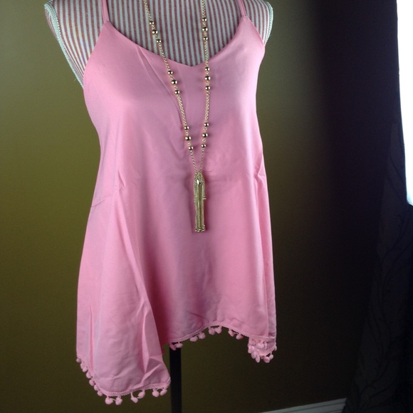 Pink Spaghetti Strap Pom-Pom Top - Picture 3 of 4