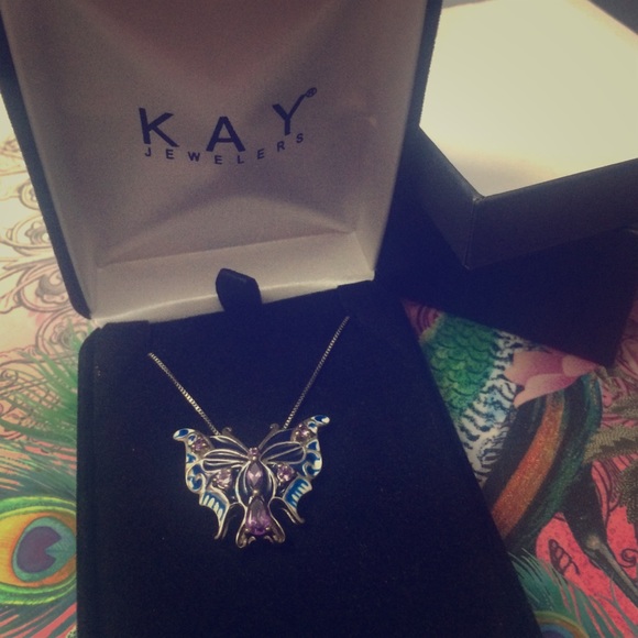 Purple & blue butterfly necklace