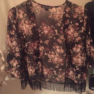 Floral fringe kimono