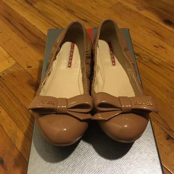 Prada patent leather nude bow ballet flats