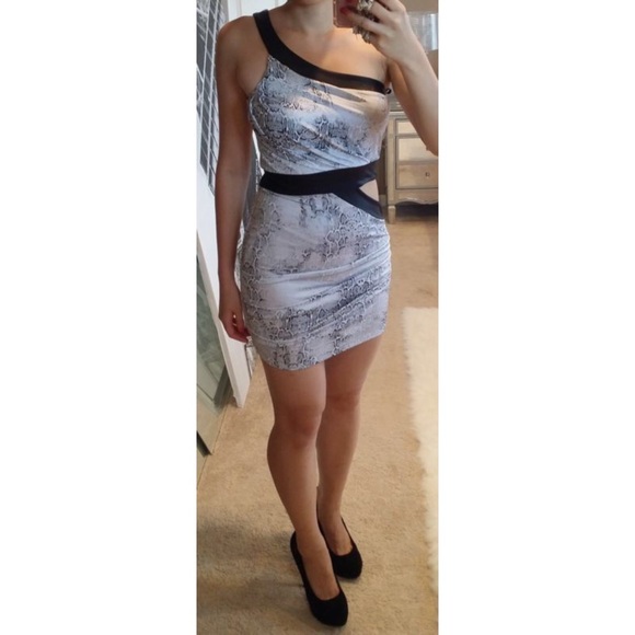 Snake Asymmetric One Shoulder Cutout Bodycon Dress