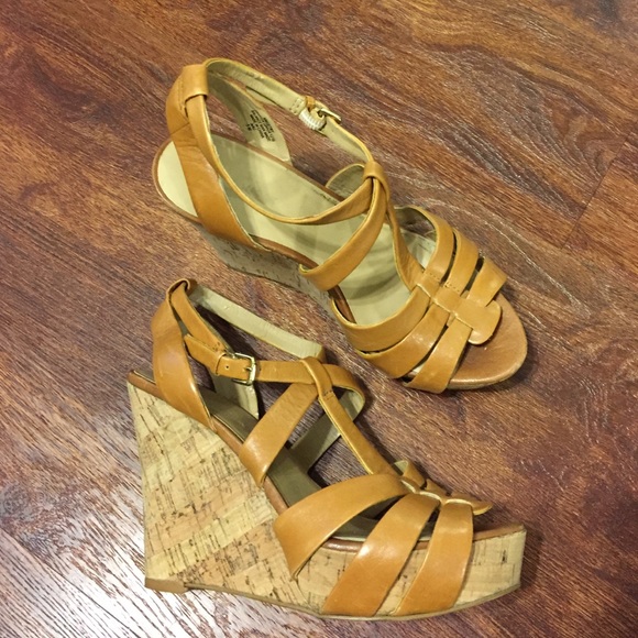 Tan Nine West Wedge Sandals