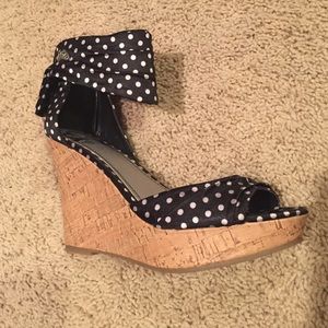 Polka Dot Wedge Cork Heels