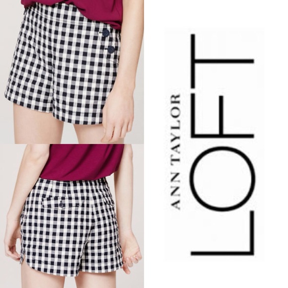 LOFT Pants - NWT LOFT Gingham Navy & White Shorts Size 14