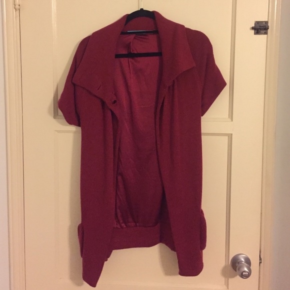 Short sleeve red wool/cashmere jacket