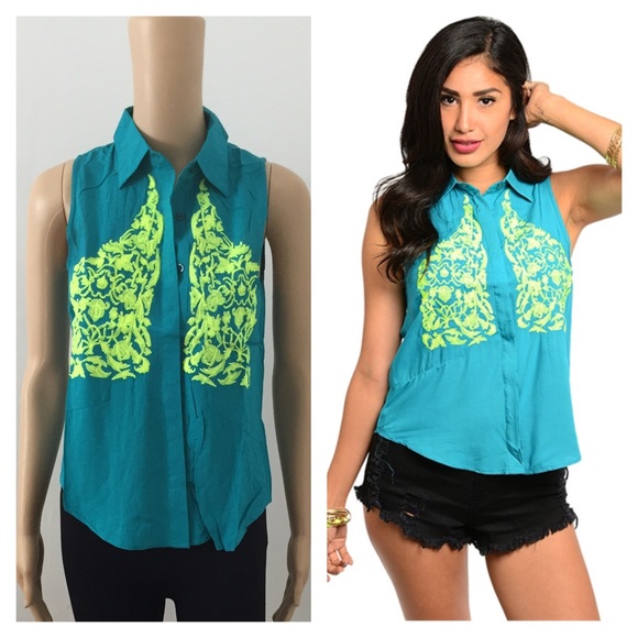 💥CLEARANCE🎉 NWT teal & yellow top