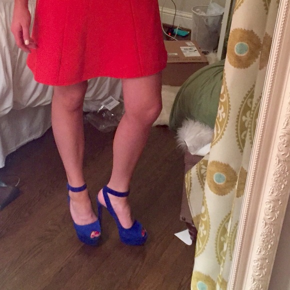 Prada Blue Suede Peep Toe Ankle Strap Platform Sandal - Picture 3 of 4