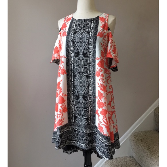 Salmon & Black Cold Shoulder Dress - Picture 4 of 4