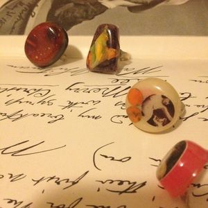 Retro funky resin chunky adjustable rings