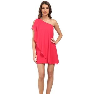 Aidan Mattox One Shoulder Ruffle Overlay Dress
