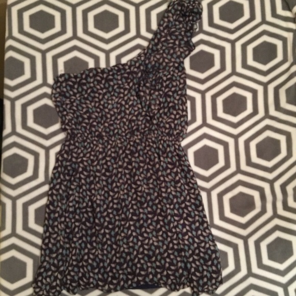 Blue Bird Pattern One Shoulder Dress