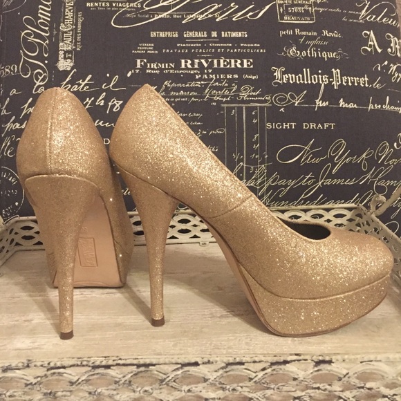 gold sparkly platform heels
