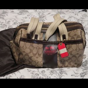 Authentic Coach Signature Heritage Stripe Satchel
