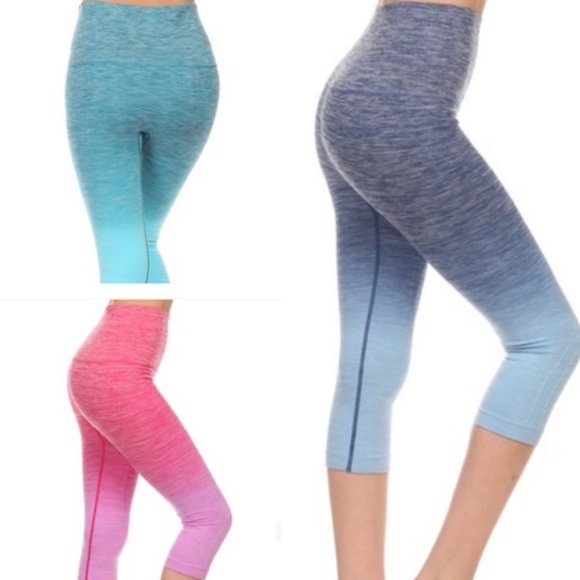 PINK ombré yoga capri active workout pants - Picture 3 of 4