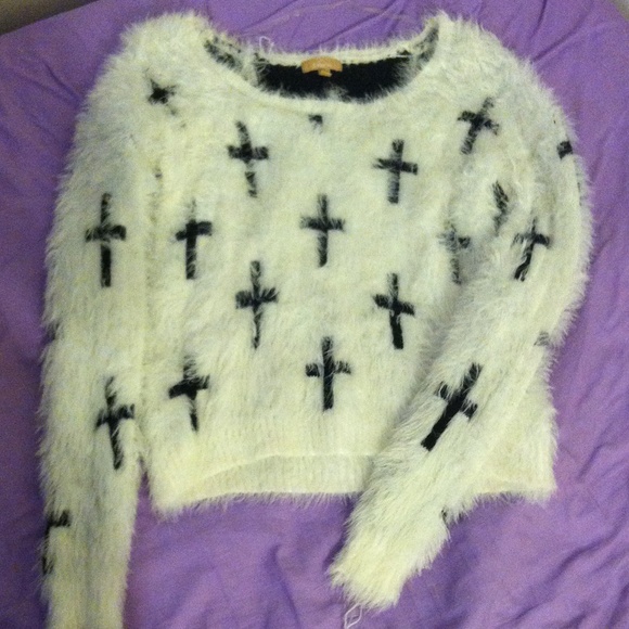 White sweater w/black crosses