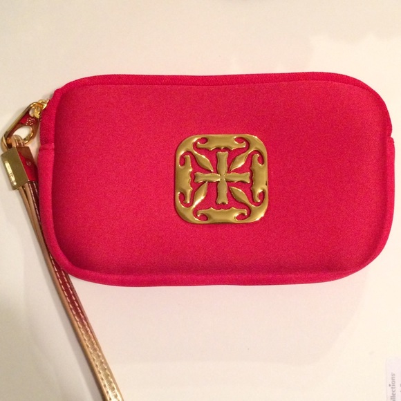 Rustic Cuff Clearance! Red neoprene clutch w/ gold