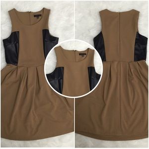 Beige Dress w/ Faux Leather Trim!