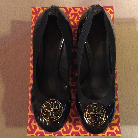 Tory Burch Black Caroline Wedge Shoes