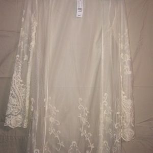 Long, off white mesh kimono