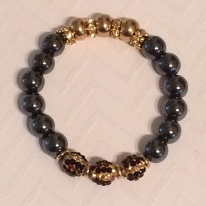 Wear 2 Ways! Leopard, Hematite, Gold Bead Bracelet