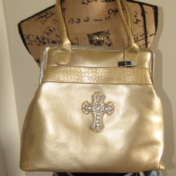 Gold Handbag with Cross