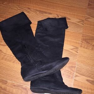 Black suede knee high boots