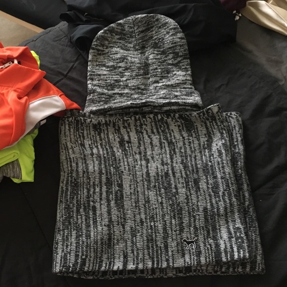 Pink beanie and scarf