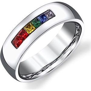 Rainbow Pride LGBT Princess Channel Stone Ring