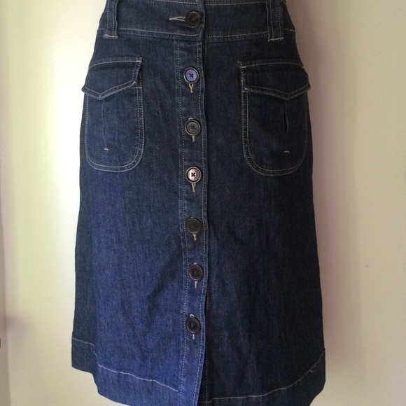 Knee length dark denim skirt