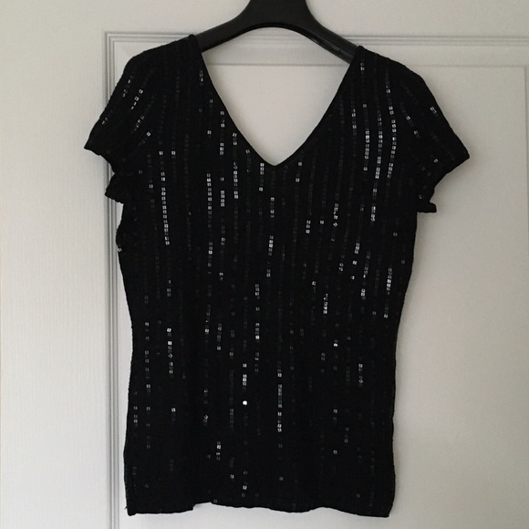 Sequined V-neck top. Never worn. Silk/modal blend.