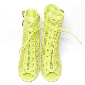 Neon Green Net Lace Up Heels